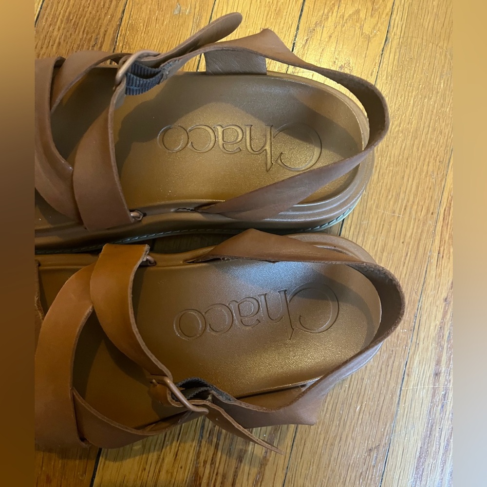 Chaco Tan Leather Strappy Platform Sandals - Picture 6 of 7